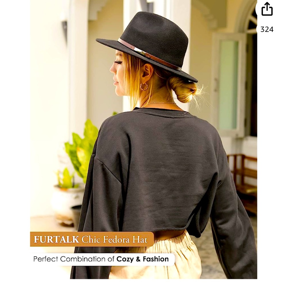 COPY - FURTALK Fedora Hats for Men Women 100% Australian Wool Felt Wide Brim Hat
